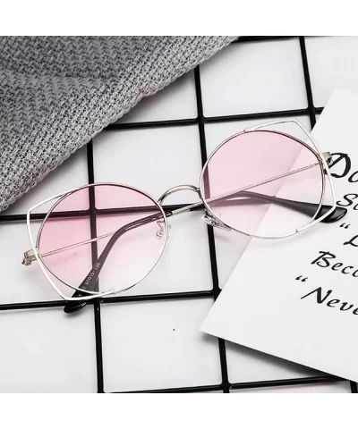 Cut Out Fashion Cat Eye Sunglasses for Women Metal Frame Small Circle Sun Glasses UV Blocking Shades - Pink - CE18U7CC69T $7....