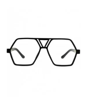 Hexagon Shape Clear Lens Glasses Unisex Oversized Flat Top Fashion Frame - Shiny Black - CK180YDZ6CR $6.90 Oversized