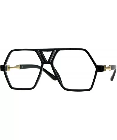 Hexagon Shape Clear Lens Glasses Unisex Oversized Flat Top Fashion Frame - Shiny Black - CK180YDZ6CR $6.90 Oversized