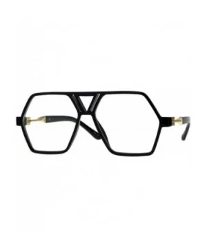 Hexagon Shape Clear Lens Glasses Unisex Oversized Flat Top Fashion Frame - Shiny Black - CK180YDZ6CR $6.90 Oversized