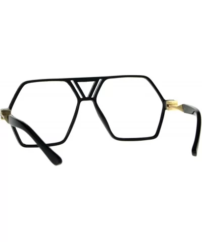 Hexagon Shape Clear Lens Glasses Unisex Oversized Flat Top Fashion Frame - Shiny Black - CK180YDZ6CR $6.90 Oversized