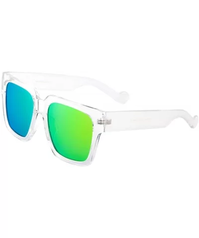 Thick Crystal Square Sunglasses Flat Color Mirror Lens - Clear/Blue-green - CD12OCZ91B8 $6.34 Aviator