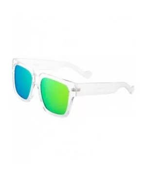 Thick Crystal Square Sunglasses Flat Color Mirror Lens - Clear/Blue-green - CD12OCZ91B8 $6.34 Aviator