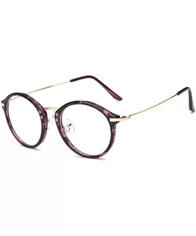 Round Frame Nearsighted Glasses Male Female metal frame resin lenses - Purple Leopard Print - CA18G6R7A7C $17.40 Round