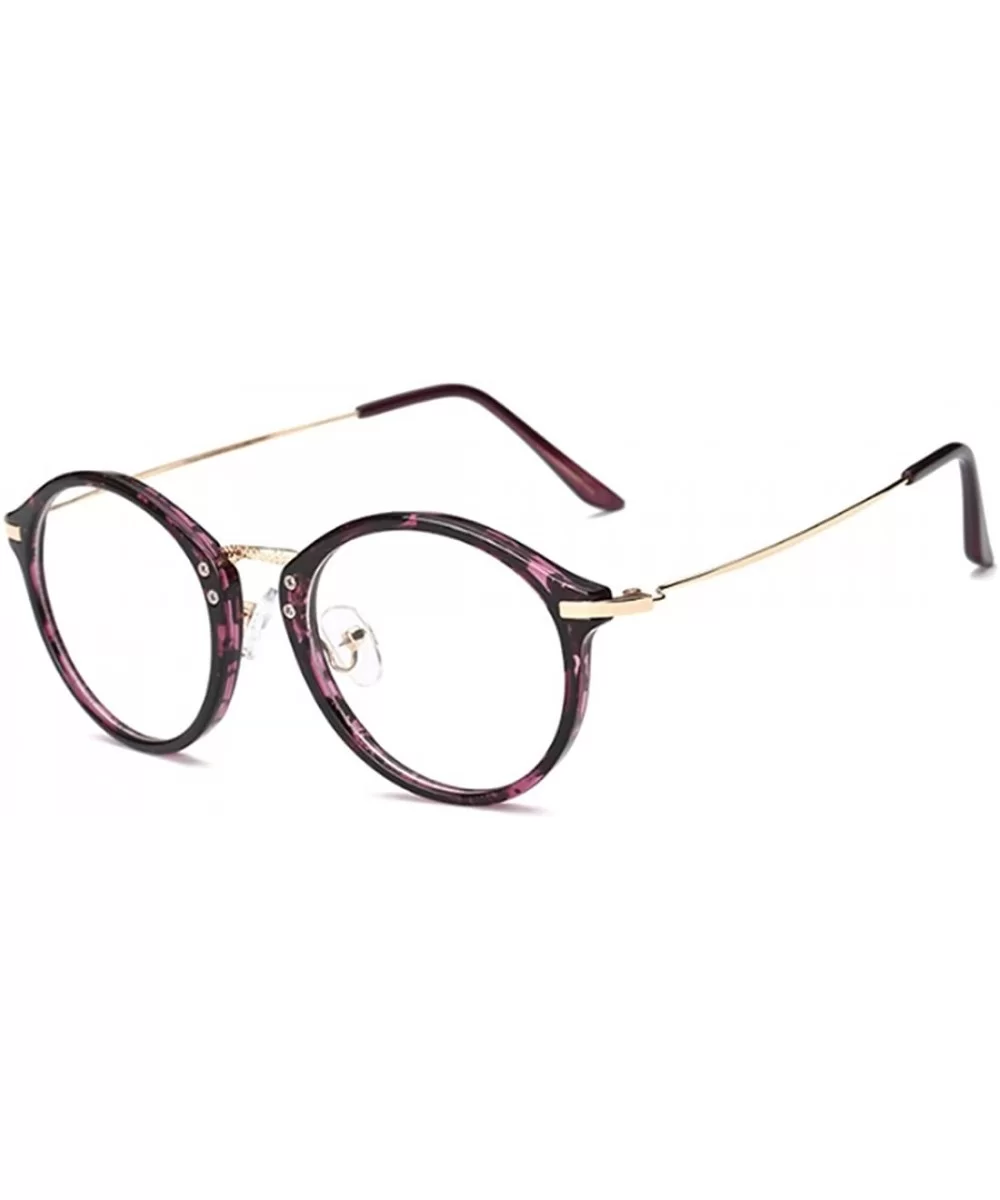 Round Frame Nearsighted Glasses Male Female metal frame resin lenses - Purple Leopard Print - CA18G6R7A7C $17.40 Round