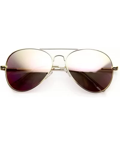 Classic Metal Frame Spring Hinges Color Mirror Lens Aviator Sunglasses 56mm - Gold / Pink Mirror - CI11XSR3PGF $9.60 Aviator