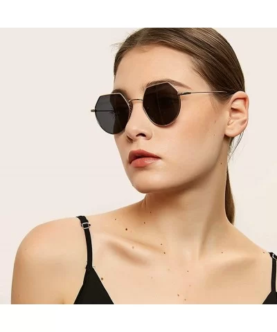 Polygonal Metal Frame Sunglasses Male Small Frame Thin Legs Retro Party Glasses Female - Silver Grey - C818YEYX0ZO $8.12 Round