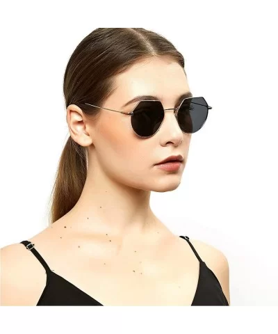 Polygonal Metal Frame Sunglasses Male Small Frame Thin Legs Retro Party Glasses Female - Silver Grey - C818YEYX0ZO $8.12 Round