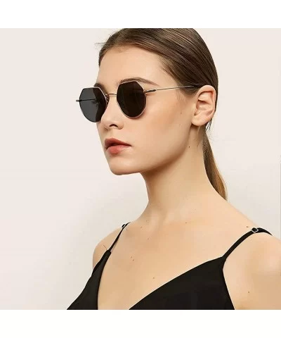 Polygonal Metal Frame Sunglasses Male Small Frame Thin Legs Retro Party Glasses Female - Silver Grey - C818YEYX0ZO $8.12 Round