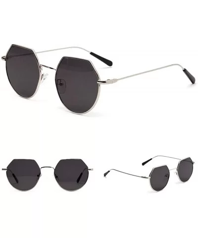 Polygonal Metal Frame Sunglasses Male Small Frame Thin Legs Retro Party Glasses Female - Silver Grey - C818YEYX0ZO $8.12 Round