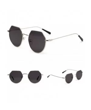 Polygonal Metal Frame Sunglasses Male Small Frame Thin Legs Retro Party Glasses Female - Silver Grey - C818YEYX0ZO $8.12 Round