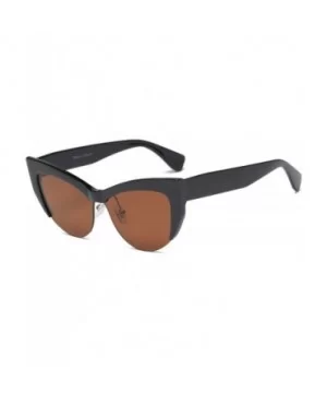 Women Retro Vintage Fashion Half Frame Cat Eye Sunglasses - Brown - CH18WSENLM7 $15.35 Cat Eye