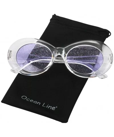 Bold Retro Oval Mod Thick Frame Sunglasses Round Lens Kurt Cobain Clout Goggles - Clear White Purple - CV18HLRDOSM $5.92 Rimless