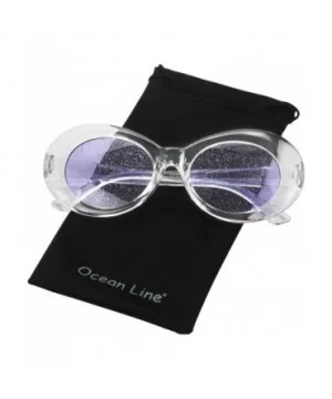 Bold Retro Oval Mod Thick Frame Sunglasses Round Lens Kurt Cobain Clout Goggles - Clear White Purple - CV18HLRDOSM $5.92 Rimless