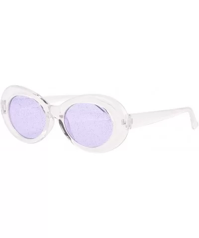 Bold Retro Oval Mod Thick Frame Sunglasses Round Lens Kurt Cobain Clout Goggles - Clear White Purple - CV18HLRDOSM $5.92 Rimless