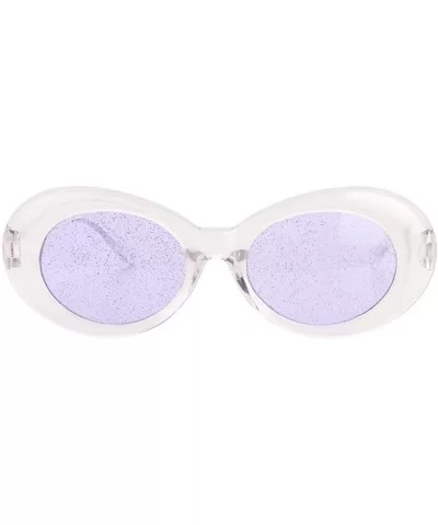 Bold Retro Oval Mod Thick Frame Sunglasses Round Lens Kurt Cobain Clout Goggles - Clear White Purple - CV18HLRDOSM $5.92 Rimless