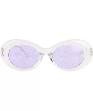 Bold Retro Oval Mod Thick Frame Sunglasses Round Lens Kurt Cobain Clout Goggles - Clear White Purple - CV18HLRDOSM $5.92 Rimless