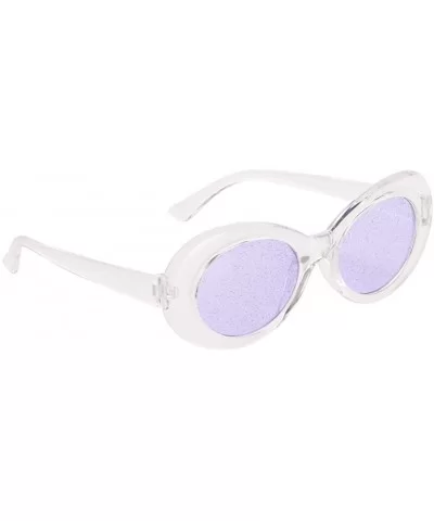 Bold Retro Oval Mod Thick Frame Sunglasses Round Lens Kurt Cobain Clout Goggles - Clear White Purple - CV18HLRDOSM $5.92 Rimless