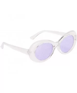 Bold Retro Oval Mod Thick Frame Sunglasses Round Lens Kurt Cobain Clout Goggles - Clear White Purple - CV18HLRDOSM $5.92 Rimless