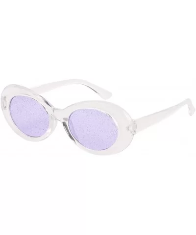 Bold Retro Oval Mod Thick Frame Sunglasses Round Lens Kurt Cobain Clout Goggles - Clear White Purple - CV18HLRDOSM $5.92 Rimless