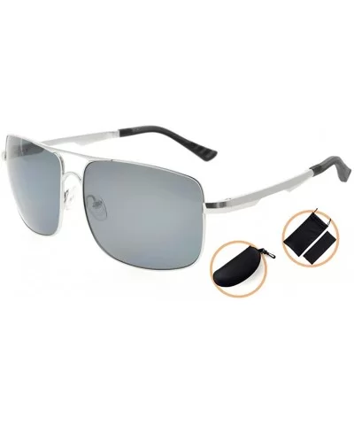 Polycarbonate Polarized Sunglasses Men - Silver/Grey Lens - CQ186L6ZQZ2 $27.64 Rectangular