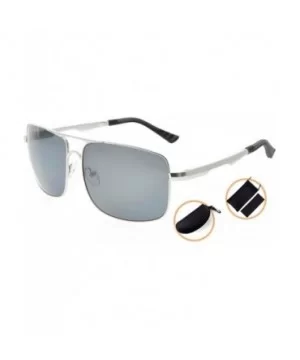 Polycarbonate Polarized Sunglasses Men - Silver/Grey Lens - CQ186L6ZQZ2 $27.64 Rectangular