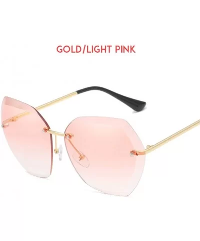 Rimless Diamond Cutting Lens Sunglasses For Women Rhinestone 100% UV Protection - Gold-light Pink - CS18TRD0KSR $11.10 Oversized