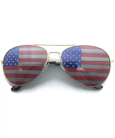 American Flag Aviator Sunglasses Glasses - Gold - CH11AC0WBRJ $5.99 Aviator