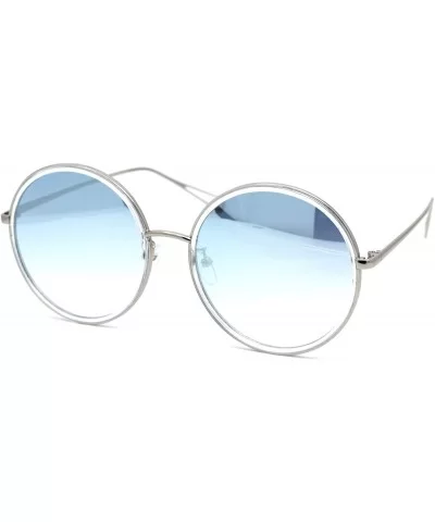 Womens Double Rim Oversize Round Circle Lens Sunglasses - Silver Clear Silver Mirror - CH1950UX0AH $10.64 Round