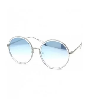 Womens Double Rim Oversize Round Circle Lens Sunglasses - Silver Clear Silver Mirror - CH1950UX0AH $10.64 Round