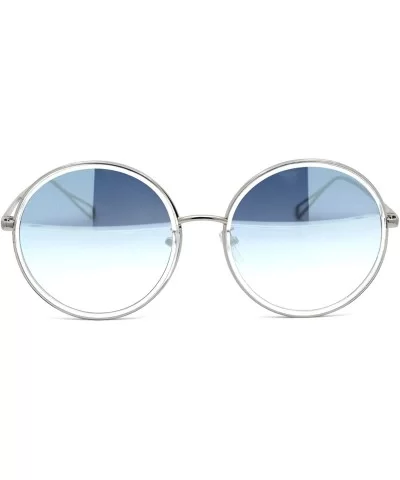 Womens Double Rim Oversize Round Circle Lens Sunglasses - Silver Clear Silver Mirror - CH1950UX0AH $10.64 Round