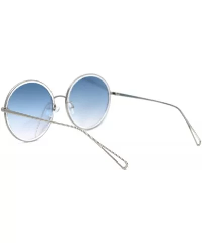 Womens Double Rim Oversize Round Circle Lens Sunglasses - Silver Clear Silver Mirror - CH1950UX0AH $10.64 Round