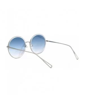 Womens Double Rim Oversize Round Circle Lens Sunglasses - Silver Clear Silver Mirror - CH1950UX0AH $10.64 Round