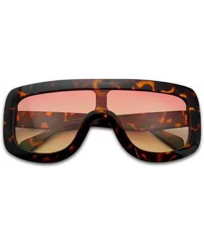 Large Oversized Full Shield Squared Bold Flat Top Sunglasses Retro Color Lens Goggle Shades - Tortoise Orange - CK17YSLU07K $...