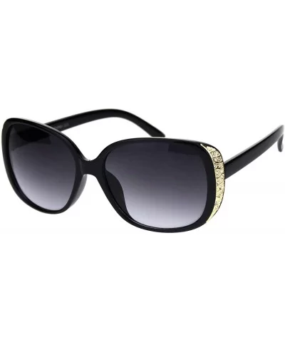 Womens Classy Fashion Sunglasses Square Rectangular Gold Trim Rhinestones - Black - CE18AT3856E $9.17 Square