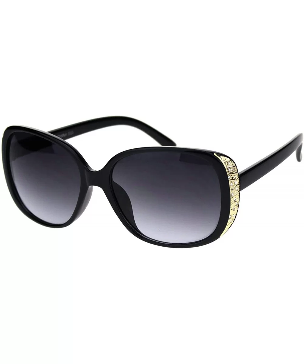 Womens Classy Fashion Sunglasses Square Rectangular Gold Trim Rhinestones - Black - CE18AT3856E $9.17 Square