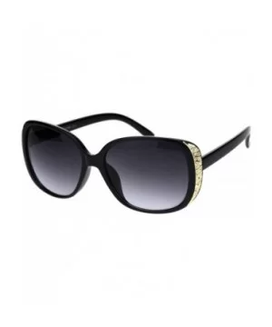 Womens Classy Fashion Sunglasses Square Rectangular Gold Trim Rhinestones - Black - CE18AT3856E $9.17 Square