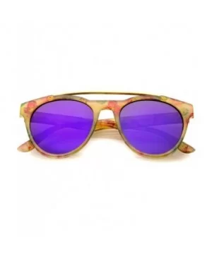 Women's Floral Metal Brow Bar Colored Mirror Lens P3 Round Sunglasses 50mm - Yellow-floral / Purple Mirror - CT12MYV0LC1 $7.3...