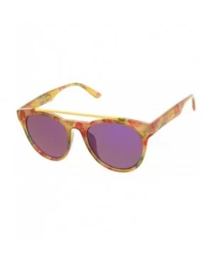 Women's Floral Metal Brow Bar Colored Mirror Lens P3 Round Sunglasses 50mm - Yellow-floral / Purple Mirror - CT12MYV0LC1 $7.3...