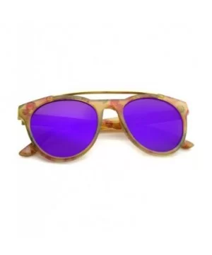 Women's Floral Metal Brow Bar Colored Mirror Lens P3 Round Sunglasses 50mm - Yellow-floral / Purple Mirror - CT12MYV0LC1 $7.3...