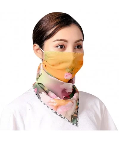 Women's Floral Print Chiffon Neck Gaiter Scarf Sun Dust Wind Protection Breathable Seamless Face Shield Scarf - N - C6197U372...