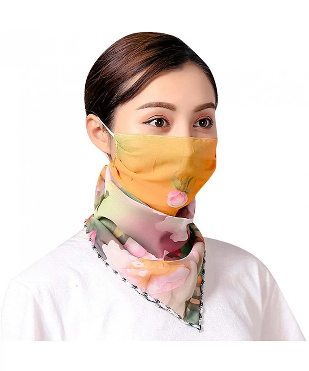 Women's Floral Print Chiffon Neck Gaiter Scarf Sun Dust Wind Protection Breathable Seamless Face Shield Scarf - N - C6197U372...