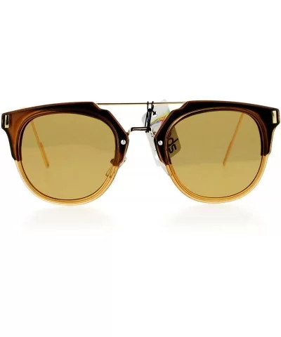 Womens Designer Fashion Sunglasses Flat Top Bar Flat Mirror Lens Frame - Brown Gold - CU1882XRD8I $9.38 Wayfarer