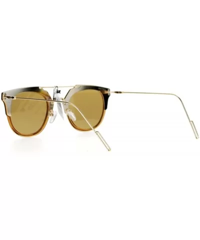 Womens Designer Fashion Sunglasses Flat Top Bar Flat Mirror Lens Frame - Brown Gold - CU1882XRD8I $9.38 Wayfarer