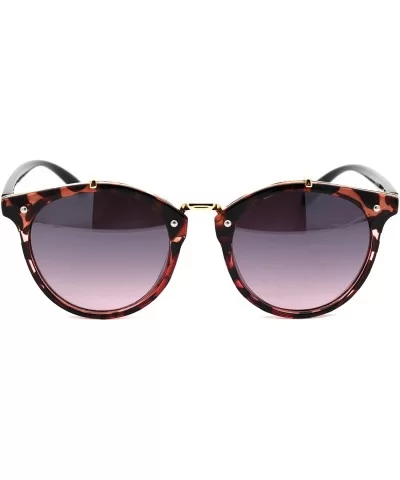 Womens Designer Fashion Round Keyhole Horn Rim Plastic Sunglasses - Red Tortoise Pink - CD18WMQCHYC $9.24 Round