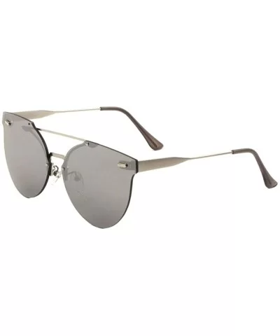 Color Mirror Flat Stud Lens Rimless Round Cat Eye Sunglasses - Grey - C719087R3TN $12.66 Round