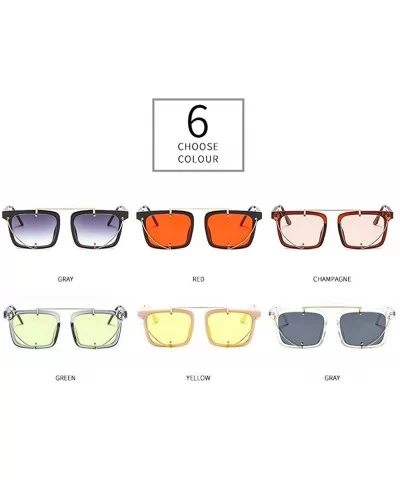 Brand Designer New Square Sunglasses for Women Flat Top Fashion Metal decoration Shades - Clear&gray - CE18LQ7X2GY $7.38 Square