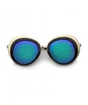 Women's Two-Tone Metal Backing Colored Mirror Lens Round Sunglasses 50mm - Gold-black / Green-blue Mirror - CO12KUKOBGP $5.77...