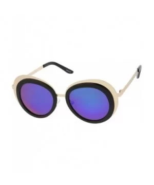 Women's Two-Tone Metal Backing Colored Mirror Lens Round Sunglasses 50mm - Gold-black / Green-blue Mirror - CO12KUKOBGP $5.77...