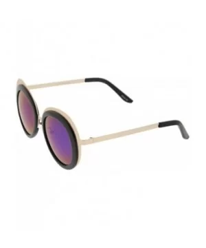 Women's Two-Tone Metal Backing Colored Mirror Lens Round Sunglasses 50mm - Gold-black / Green-blue Mirror - CO12KUKOBGP $5.77...